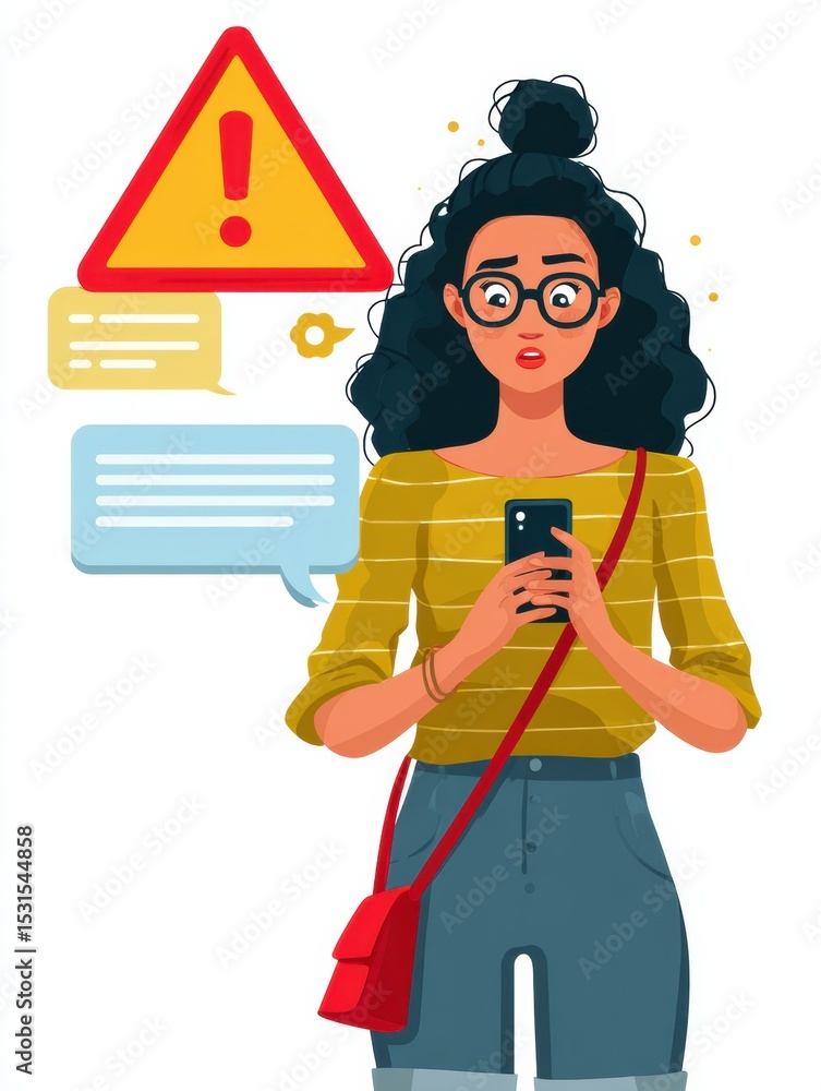 Poster User Reacts With Concern While Clicking Suspicious Link in Chat Bubble During a Smartphone Interaction at Home