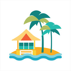 Watercolor Vacation Resort and Cabana Vector Art