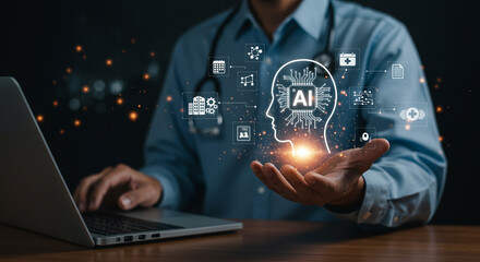 Doctor Hands Holding A I Brain Hologram Medical Technology