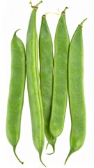 Bush Beans on Isolated White Background – Compact Green Pods with Firm Texture and Natural Depth of Field