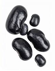Black Beans on Isolated White Background – Dark Legumes with Glossy Surface and Natural Macro Focus