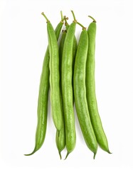 Bush Beans on Isolated White Background – Compact Green Pods with Firm Texture and Natural Depth of Field