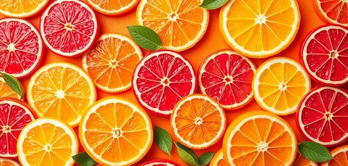 Obraz premium Abstract citrus fruit pattern background, fresh and vibrant colors, modern, fruit