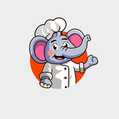 Cute cartoon mascot logo of an elephant chef