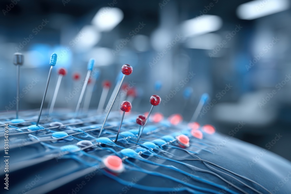 Poster an abstract close-up of a futuristic technological structure with red and blue elements, showcasing 