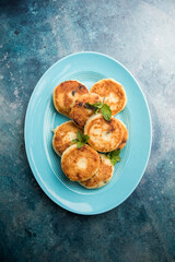 Cottage cheese pancakes. Tasty breakfast food. Syrniki