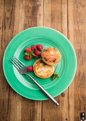 Cottage cheese pancakes. Tasty breakfast food. Syrniki