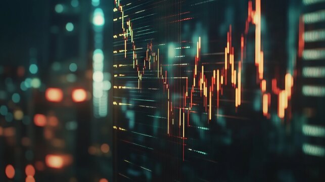 Glowing Stock Market Interface with Options Chart and Growth Graph on Dark Background - Powered by Adobe