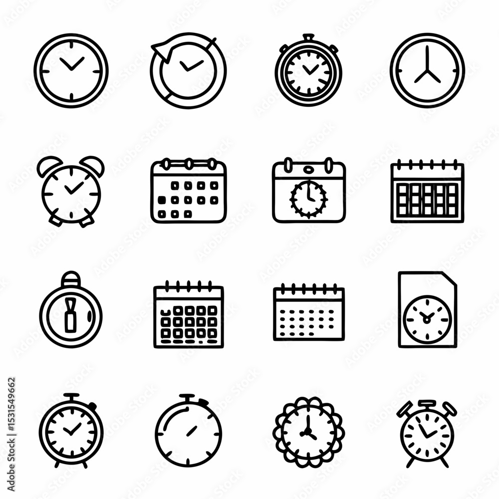 Poster clock calendar time management schedule appointment reminder date event deadline icon vector set out