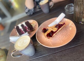 food, dessert, cake, chocolate, sweet, plate, breakfast, delicious, meal, gourmet, white, cream, table, coffee with milk 