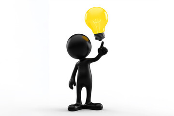 Creative character holding light bulb symbolizes ideas and innovation in simple, modern design