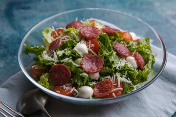 Pepperoni Salad with Lettuce and Mozzarella
