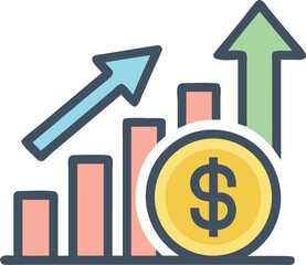 Financial Growth Upward Trending Charts and Rising Dollar Coin Representing Investment Success and Profit