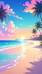 Fototapeta premium Tropical beach sunset landscape.