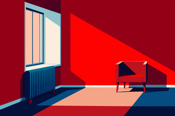 illustration of a red house with a blue background