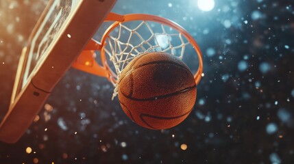 Low Angle View of a Basketball Going Through the Hoop Net During a Game