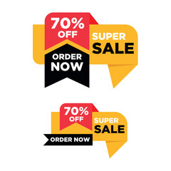 Super Sale Sign: Bold graphic of sales tag with text, 70% off, to boost marketing