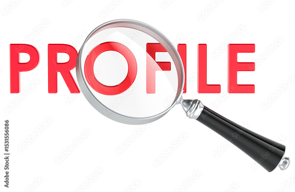 Poster profile search concept with magnifying glass, 3d rendering isolated on transparent background