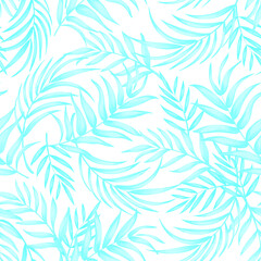 Fototapeta premium Jungle vector pattern with tropical leaves.Trendy summer print. Exotic seamless background. 