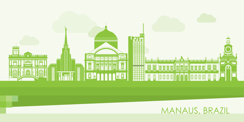 Green Skyline panorama of city of Manaus, Brazil - vector illustration