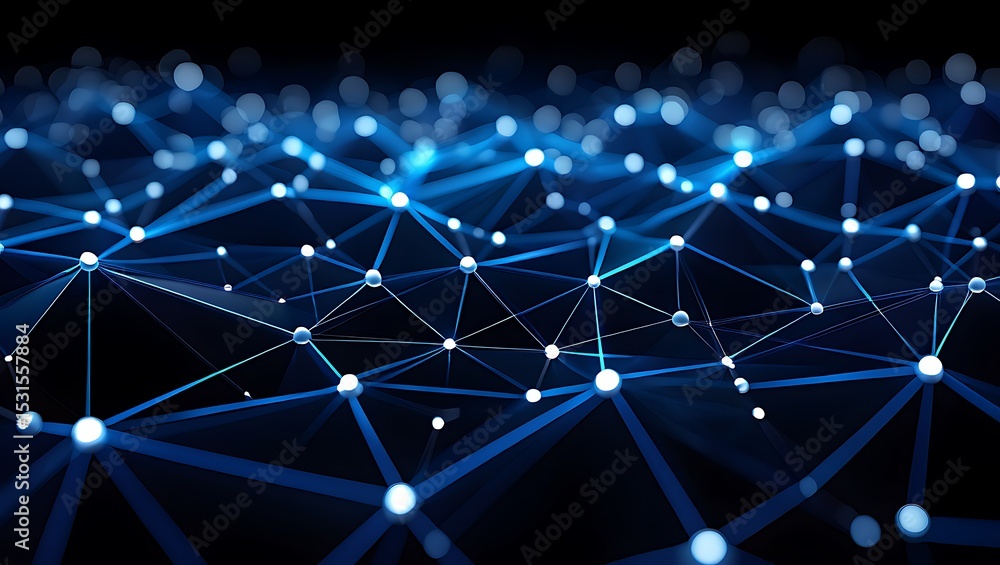 Poster abstract network connections glowing nodes and lines interconnecting in a digital space