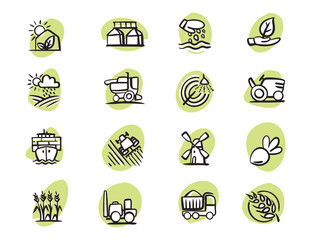 Agribusiness. Agriculture Farming and horticulture equipment. A set of vector images in sketch style on the theme of agricultural business.