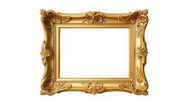 Ornate Gold Picture Frame Elegant, Square Design, Isolated on White
