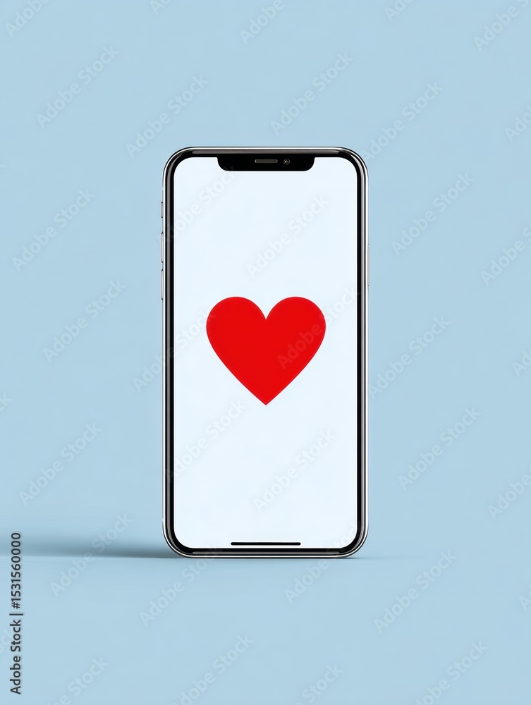 Poster minimal heart icon displayed on smartphone screen against a clean blue background for digital commun