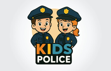 Kids Police Cartoon Character logo Template