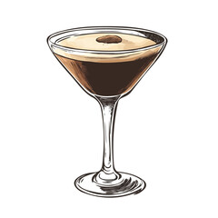 Espresso Martini Doodle vector 2D flat illustration, isolated on a white background.