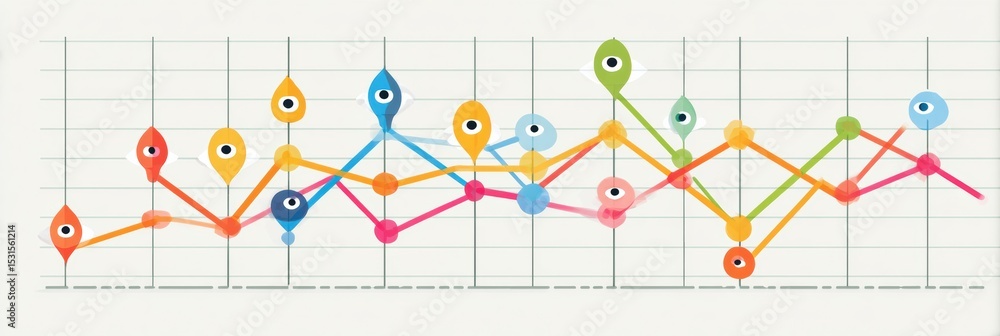 Aufkleber vision improvement graph featuring colorful eye symbols in a minimal flat style with an open top zon