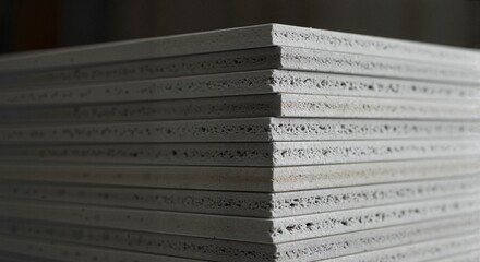 Naklejka premium Stacked drywall sheets in a construction environment 