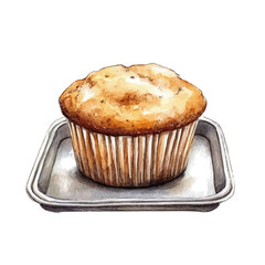 Muffin Tin, watercolor clipart vector, isolated on a white background.