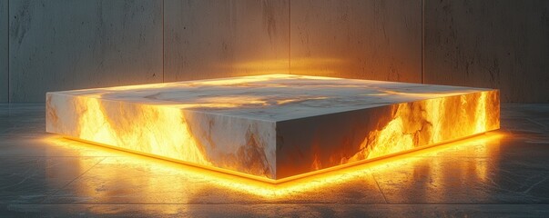 Square-shaped illuminated display stand with glowing light effect