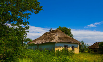 closeup alone old ethnical rural house in the garden