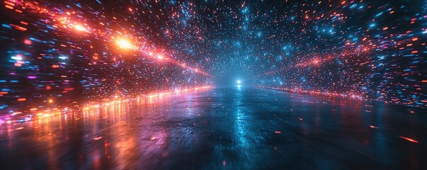 Abstract vibrant light trails in futuristic corridor