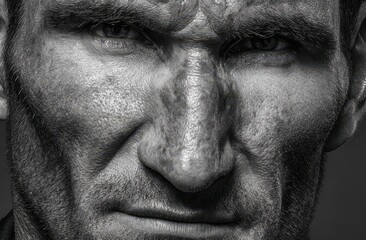 Obraz premium In a studio, a black-skinned man is set against a black background, highlighting the Black Death in a body art display that embodies a Gothic and Halloween theme