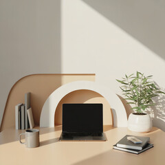 Cozy Workspace with Laptop and Books &ndash; Flat Interior Design