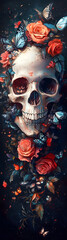 Skull with Flowers and Butterflies - Gothic Nature Art
