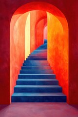 Vibrant artistic staircase in warm abstract tones and minimalist style