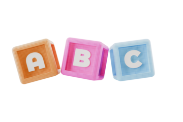 ABC alphabet building block cubes, on transparent background