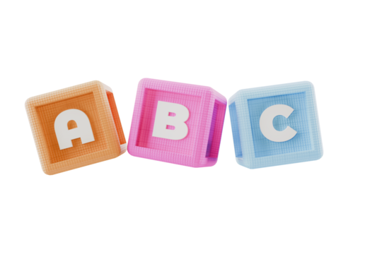 ABC alphabet building block cubes, on transparent background