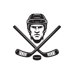 Retro hockey skull logo with crossed sticks