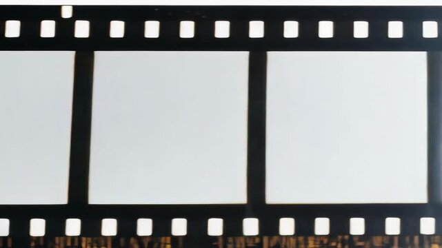 Macro shot of a film strip with three empty frames and sprocket holes ready for capturing memories or historical moments