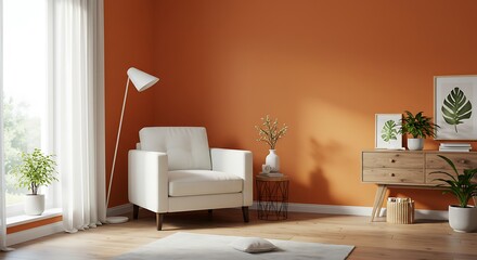 Inviting orange interior with white furniture