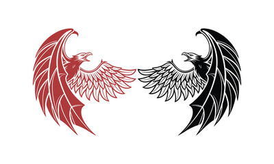 Opposing Eagles Red and Black Avian Silhouettes vector illustration
