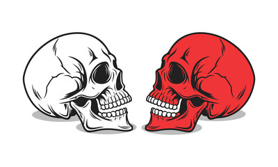 Two Skulls Facing Each Other Red and Black vector illustration