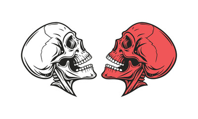 Two Skulls Facing Each Other Red and Black vector illustration