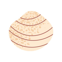 Simple beige clam shell with soft speckled texture. Natural marine element for ocean designs, beach packaging, or nature themed stationery