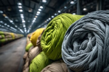 Colorful Yarn Rolls in a Textile Factory Warehouse for Manufacturing
